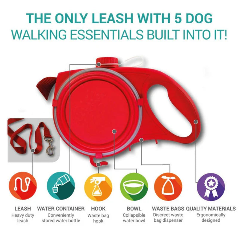 Durable Multi-Function Dog Leash with Built-In Water Bottle and Bowl